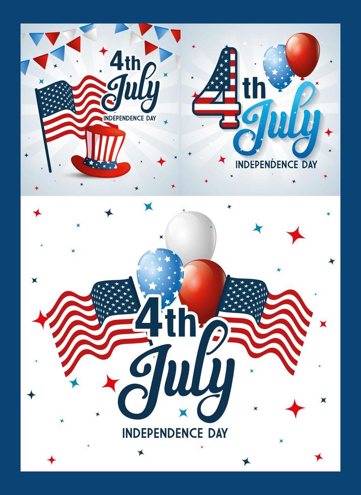 Usa icon set on frames of independence day vector design