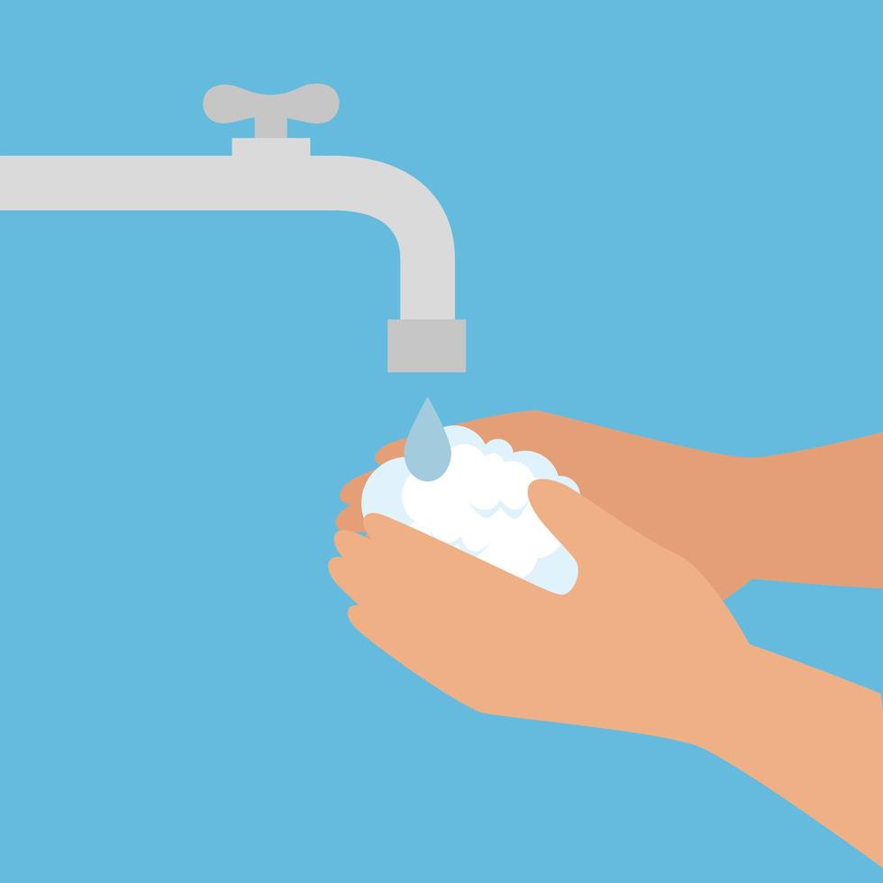 Hands washing with soap under water tap vector design
