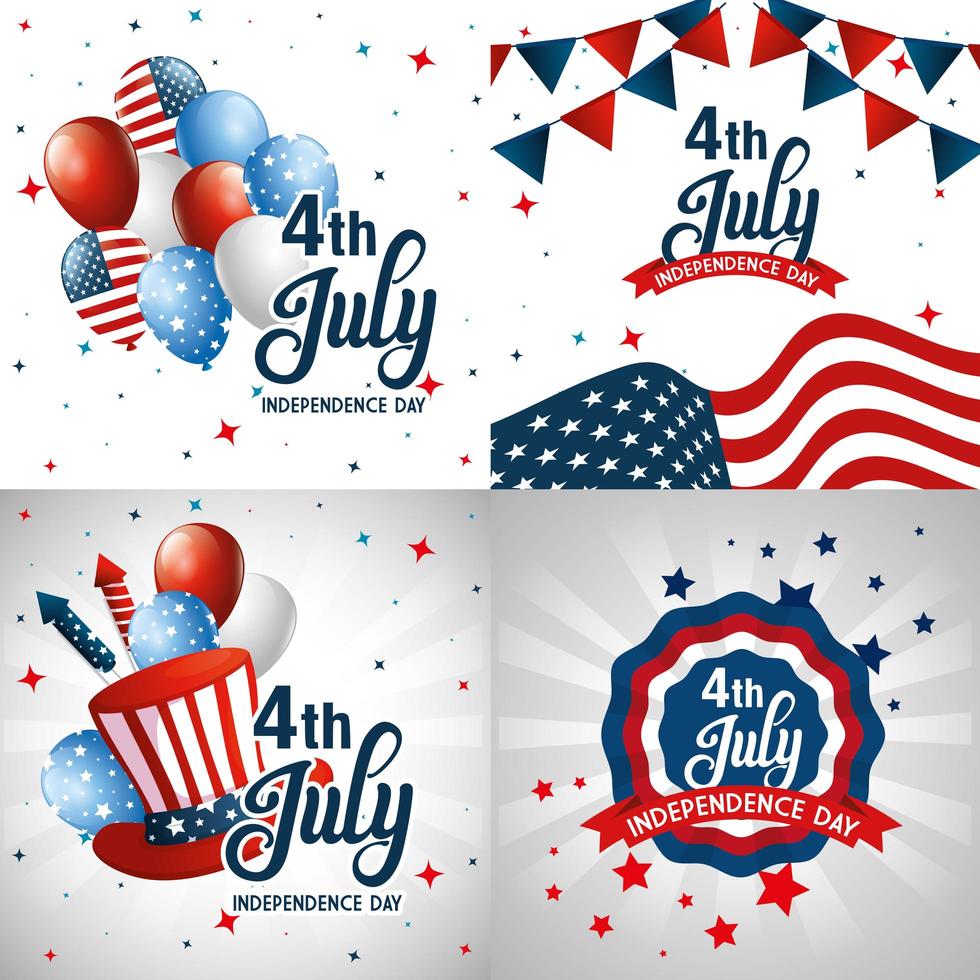 Usa icon set on frames of independence day vector design