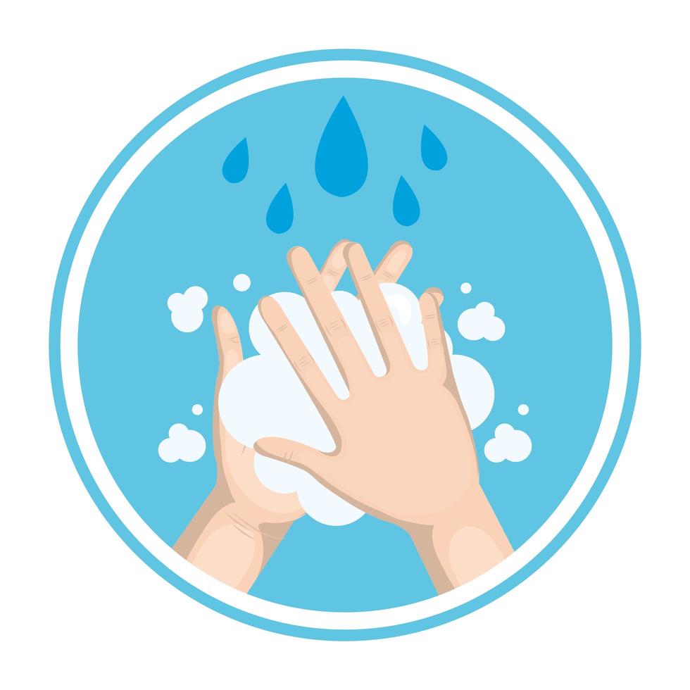 Hands washing with soap and water drops vector design