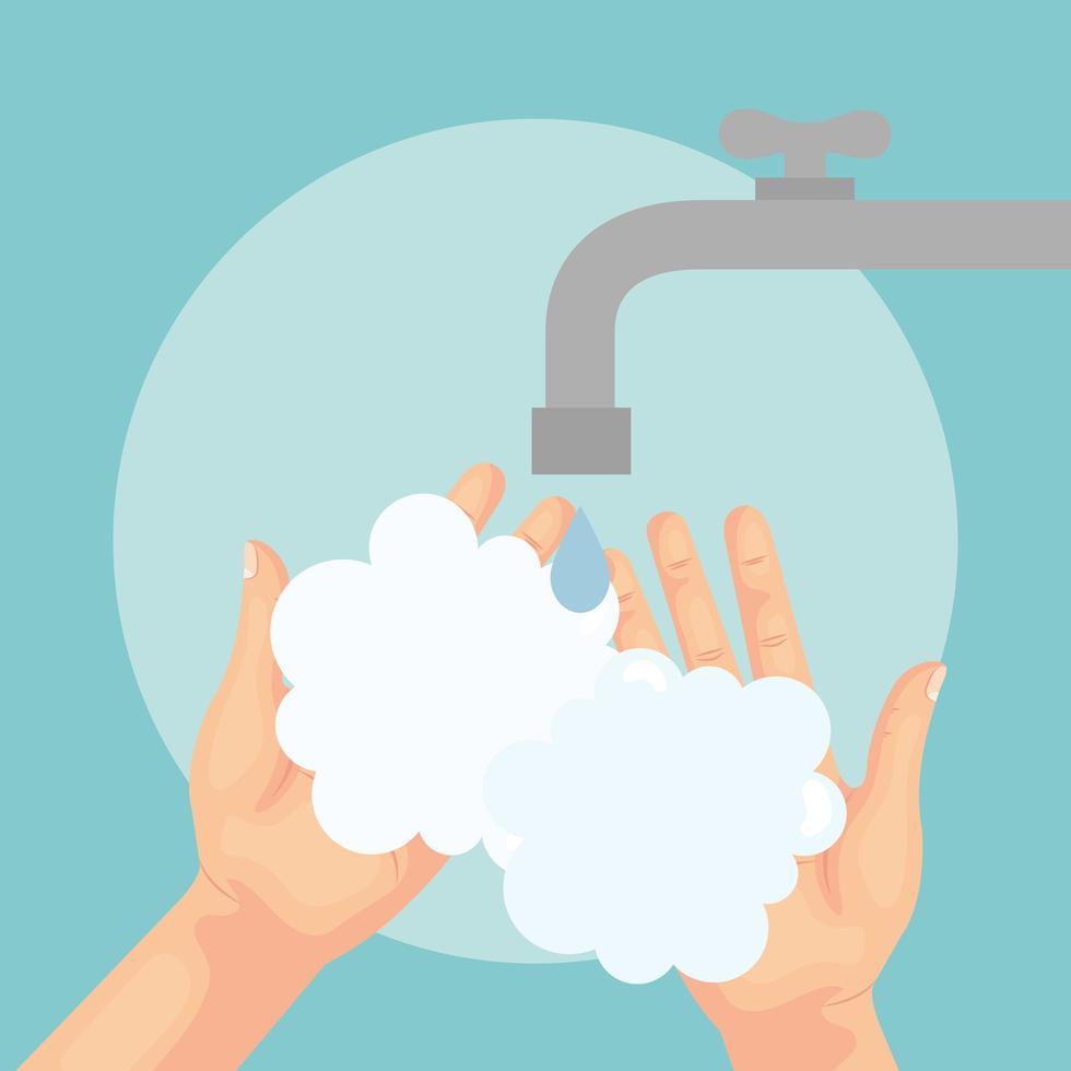 Hands washing with soap under water tap vector design