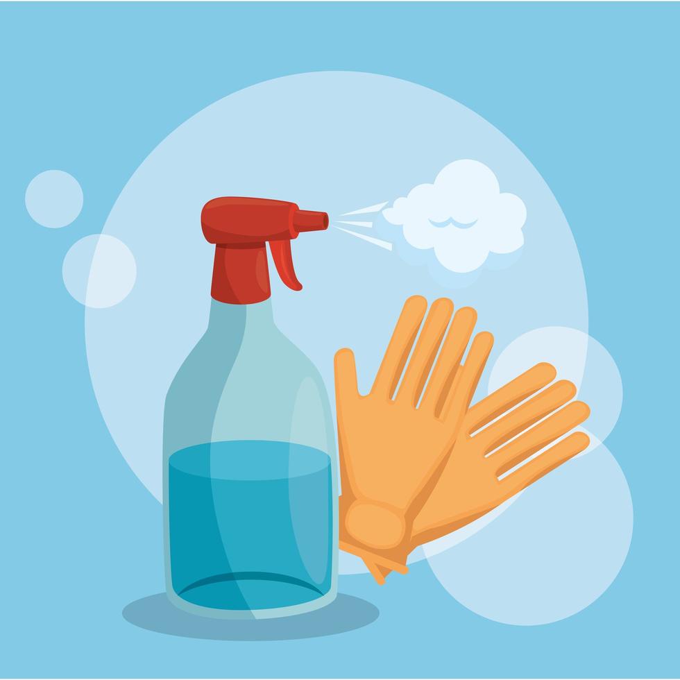 spray bottle and gloves vector design