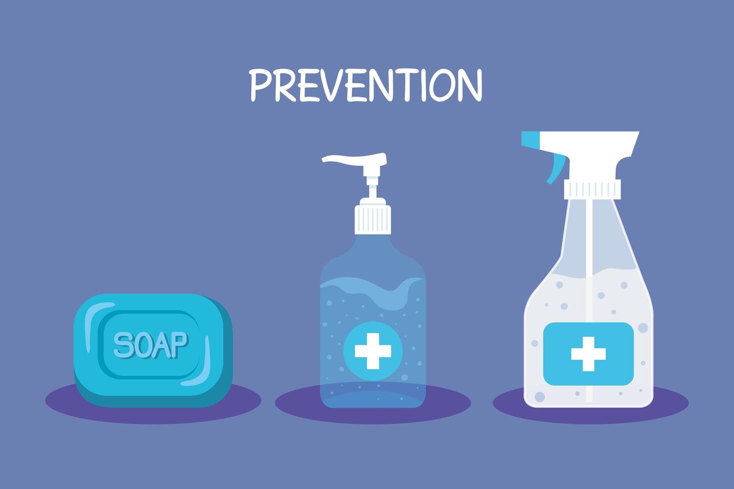 Hands sanitizer bottles and soap bar vector design