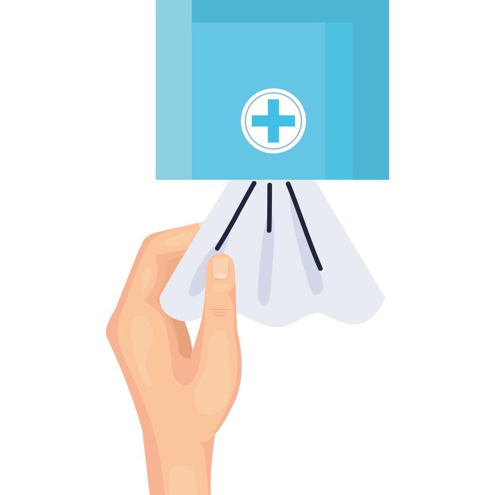 hand holding tissue from box vector design