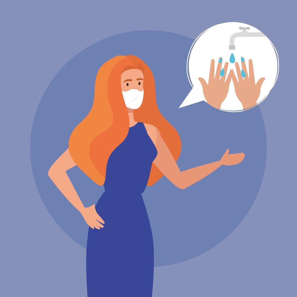 Businesswoman with mask and hands sanitizer vector design