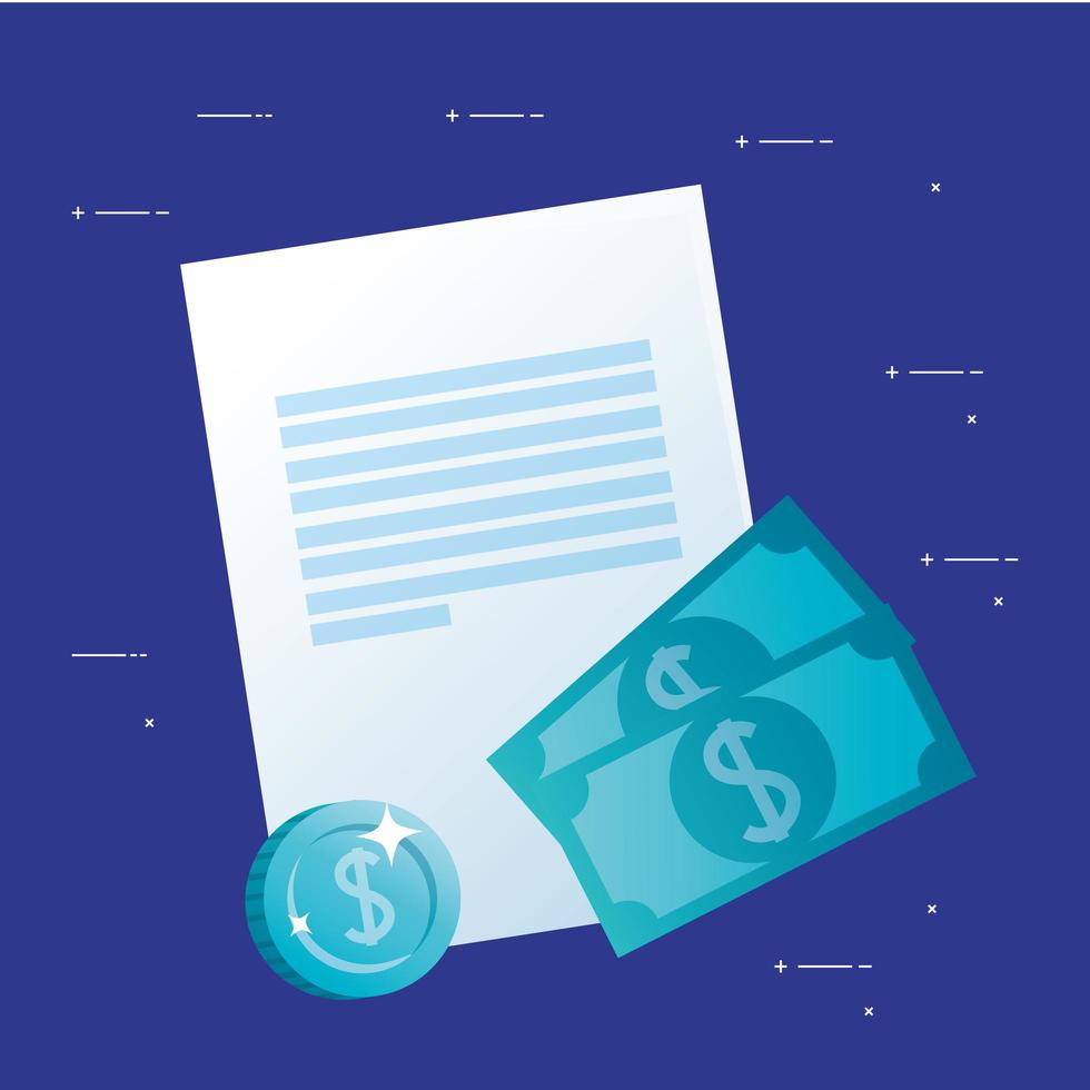 Coin document paper and bills vector design