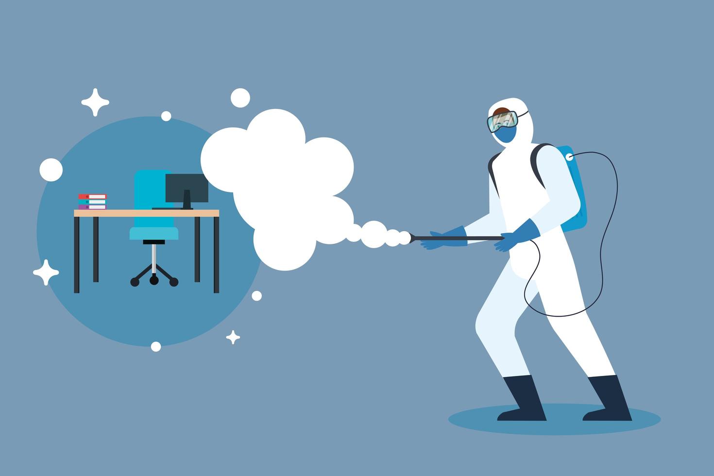 Man with protective suit spraying office vector design