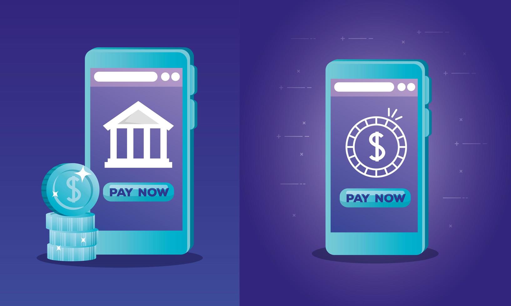 Smartphones with bank and coins vector design