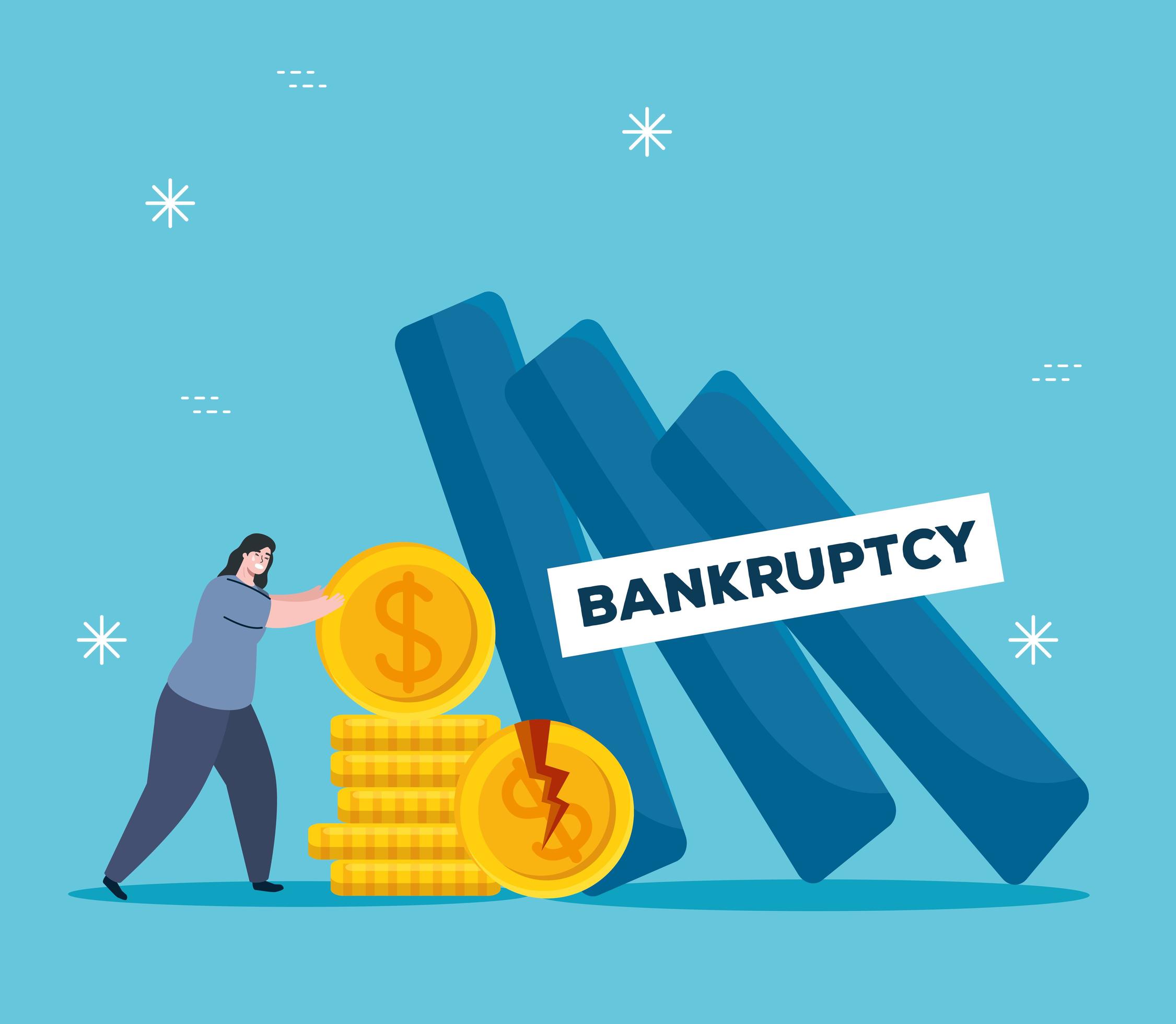 Woman with broken coins of bankruptcy vector design 1891169 Vector Art