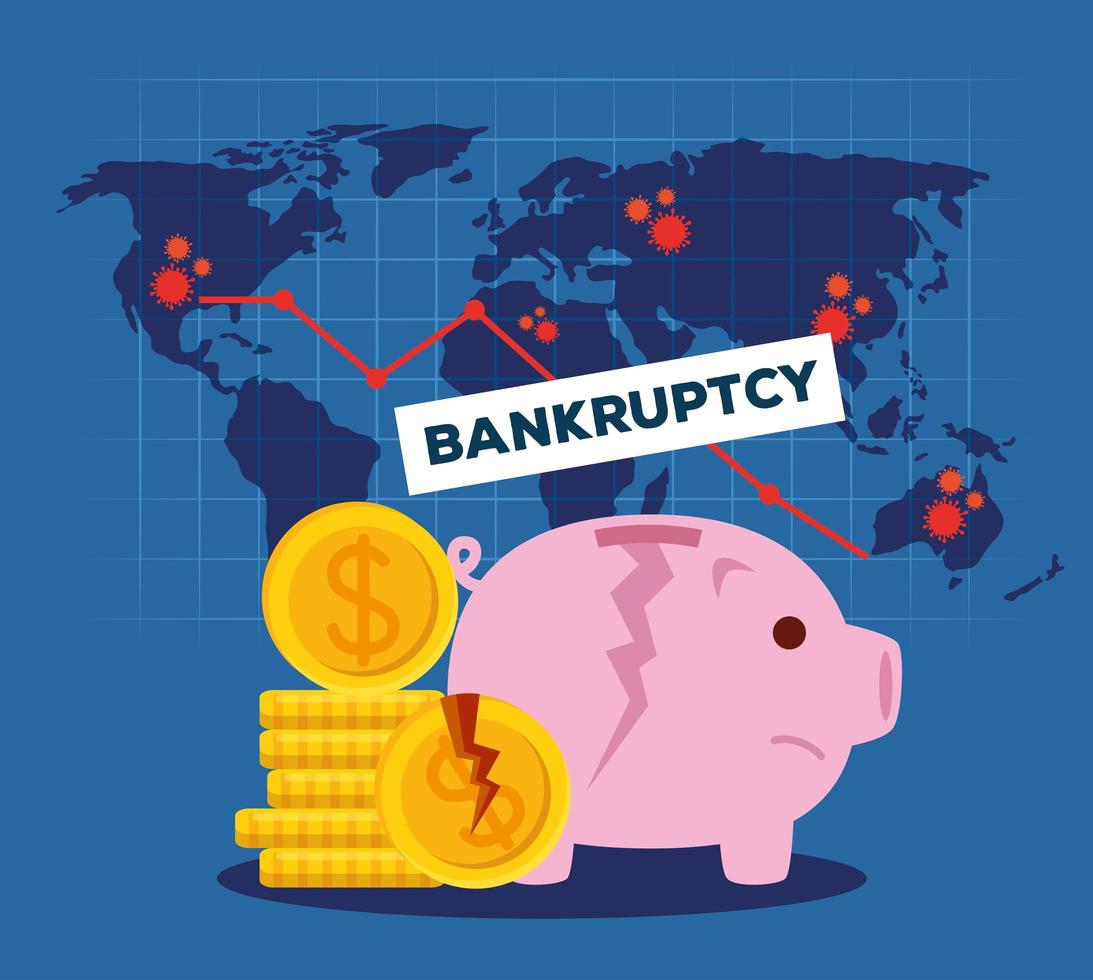 piggy and broken coins of bankruptcy vector design