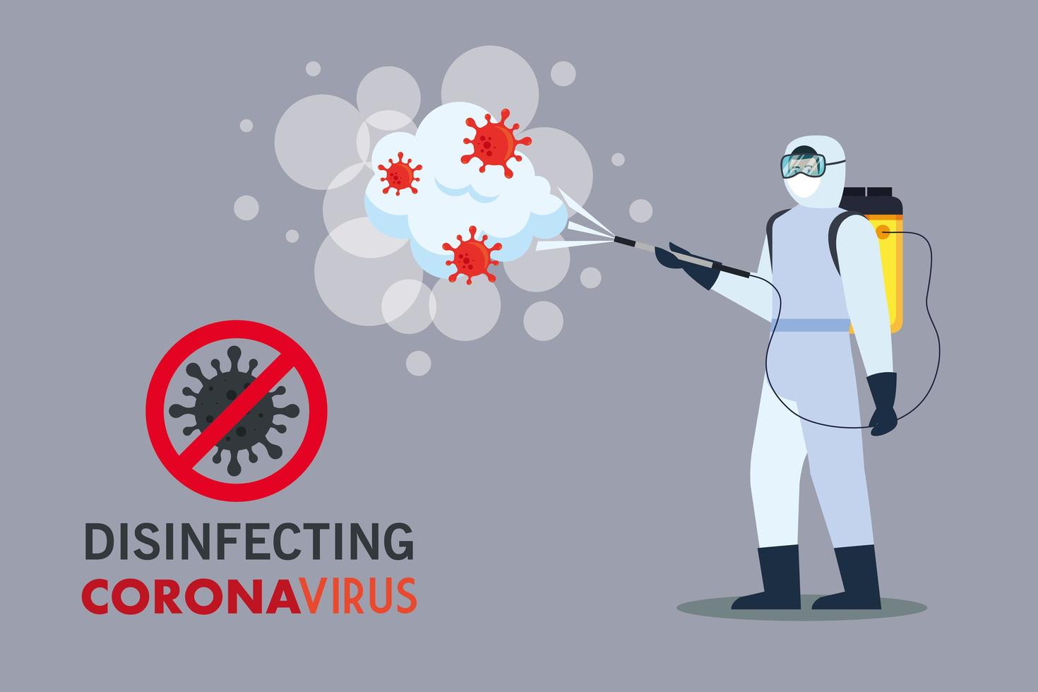 Man with protective suit spraying covid 19 vector design