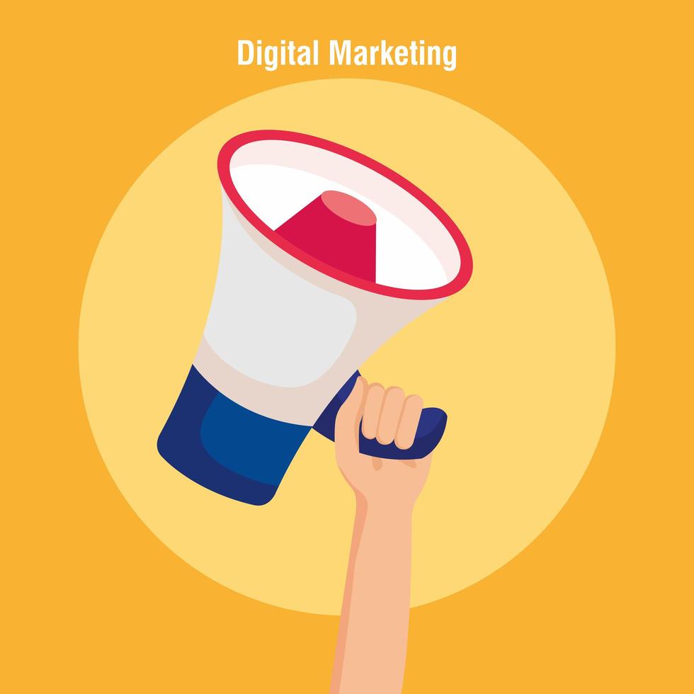 hand holding megaphone of digital marketing vector design