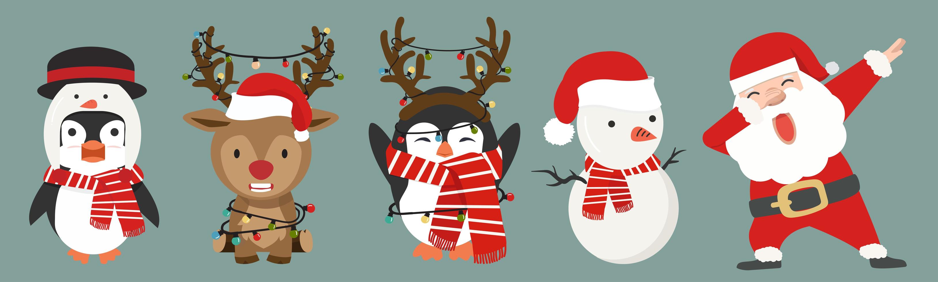 cute cartoon characters christmas set vector