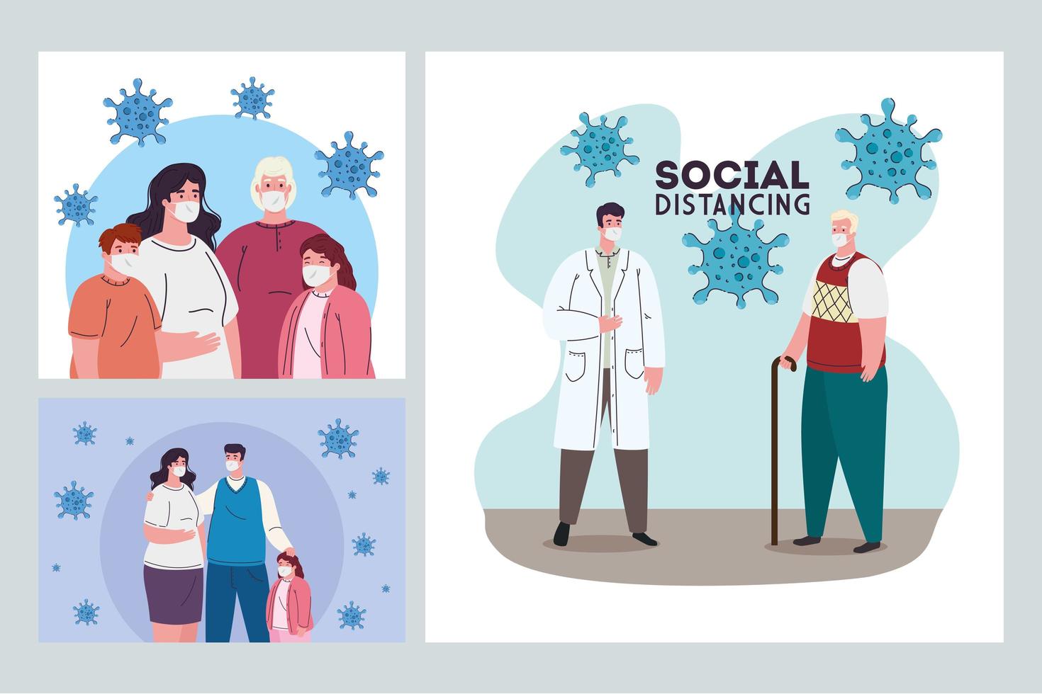 people old man and male doctor with masks vector design