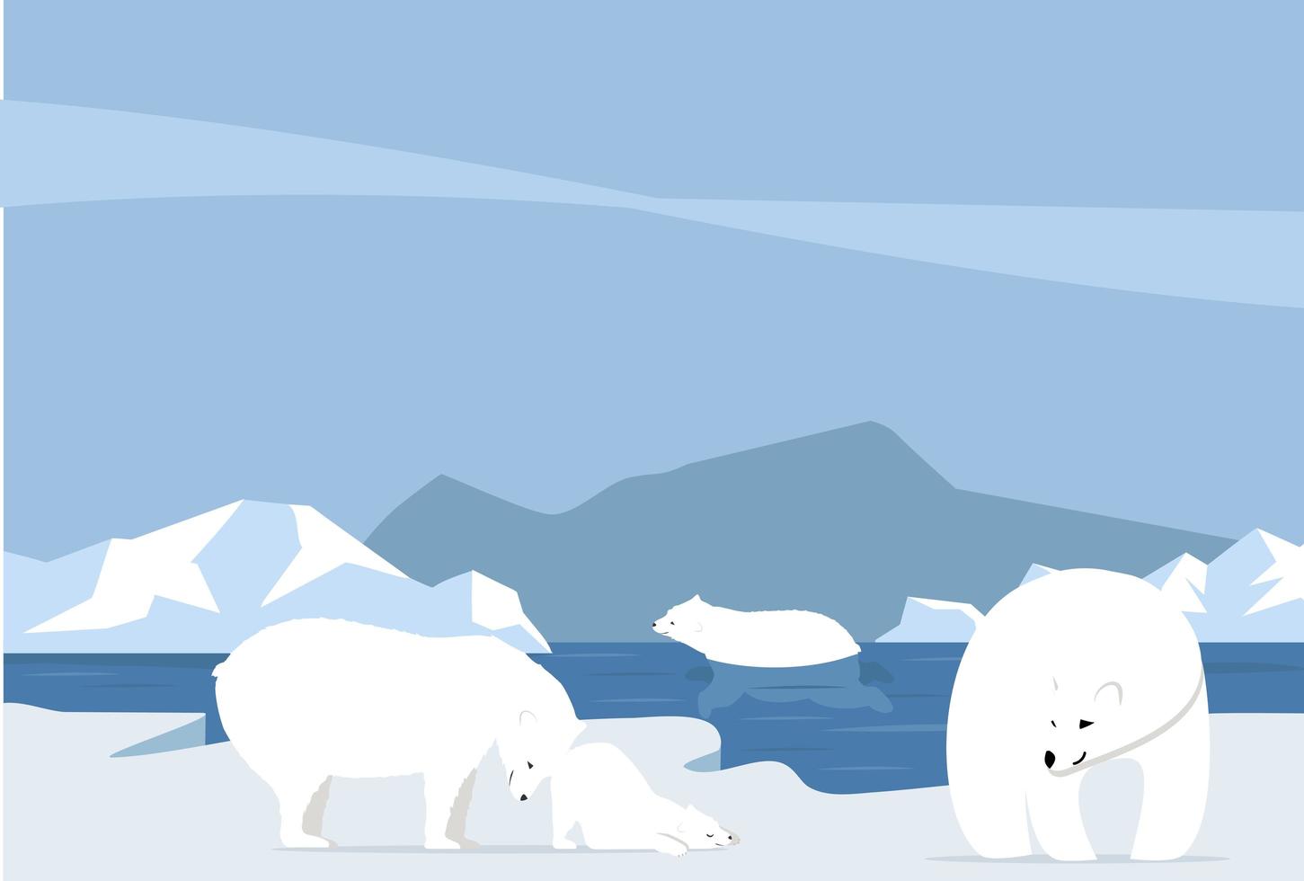 arctic polar bear and cub outdoors vector