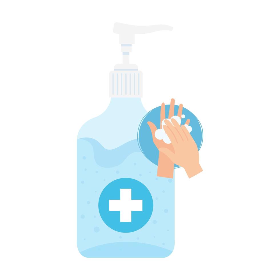 Hands washing with sanitizer bottle vector design