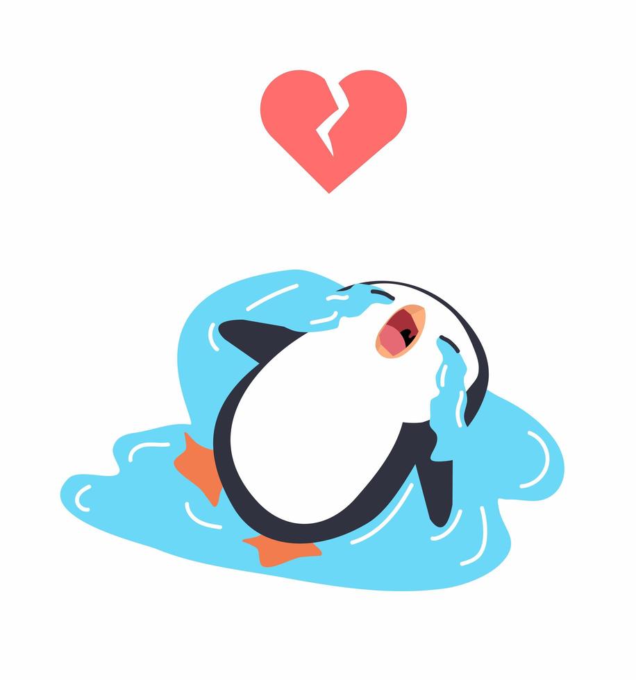 cute penguin crying,  broken heart concept vector