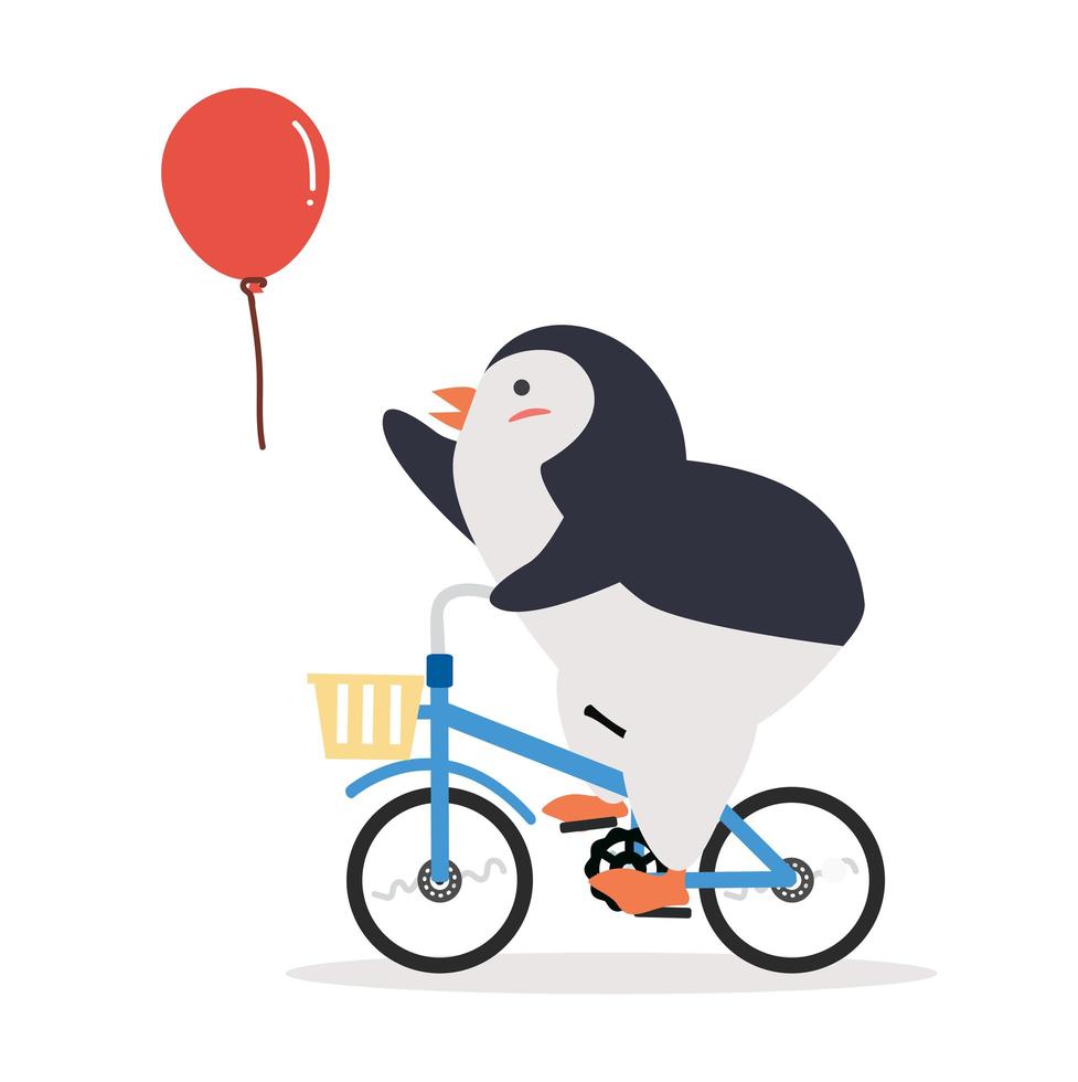 lindo pingüino en bicicleta con globo vector