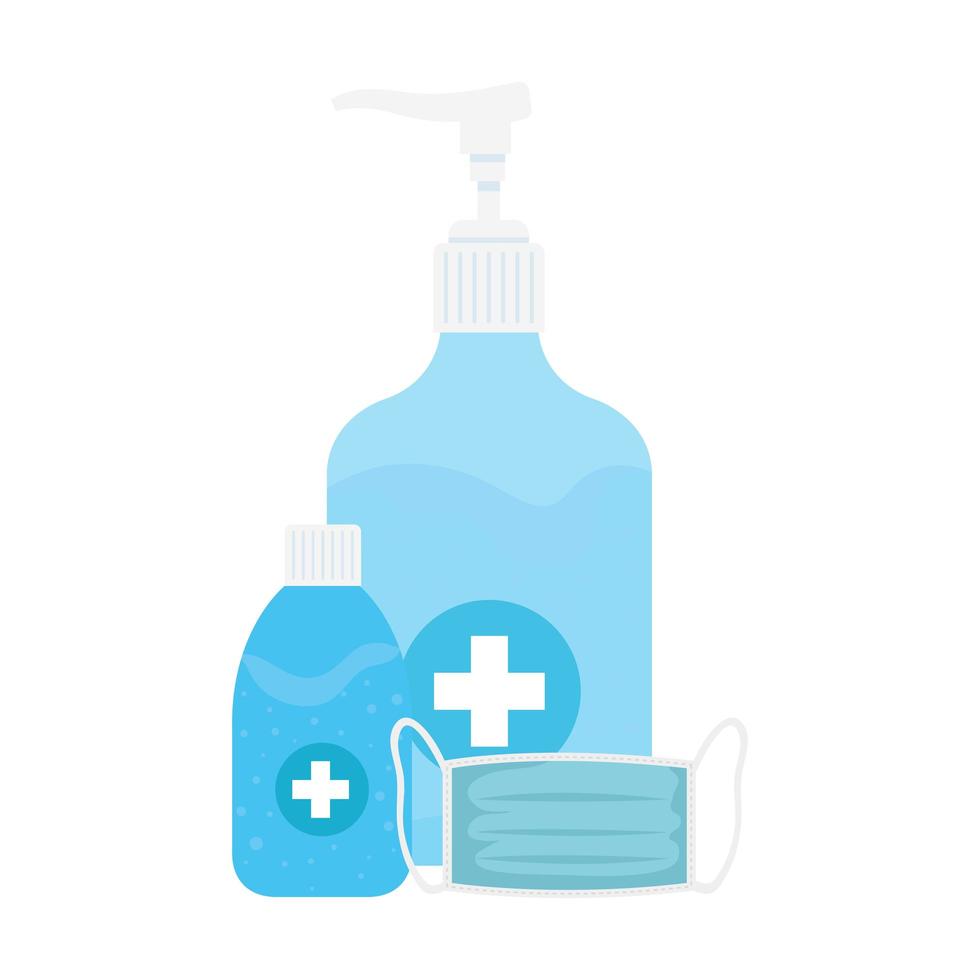 Hands sanitizer bottles and mask vector design