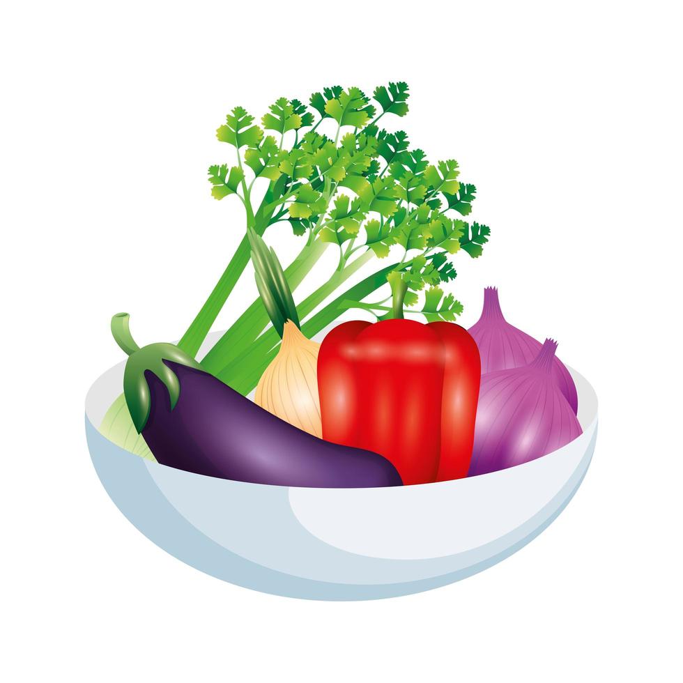 eggplant celery onion pepper and garlic vector design