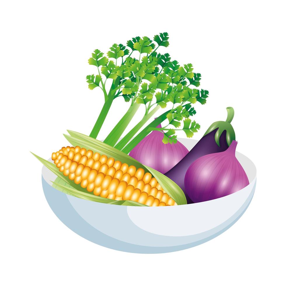 celery garlic eggplant and corn vegetable vector design