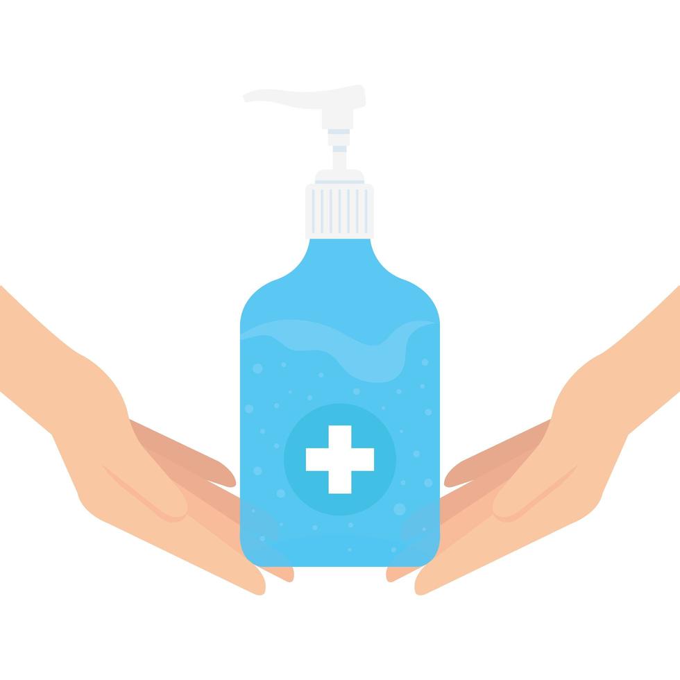 Hands holding sanitizer bottle with hands vector design