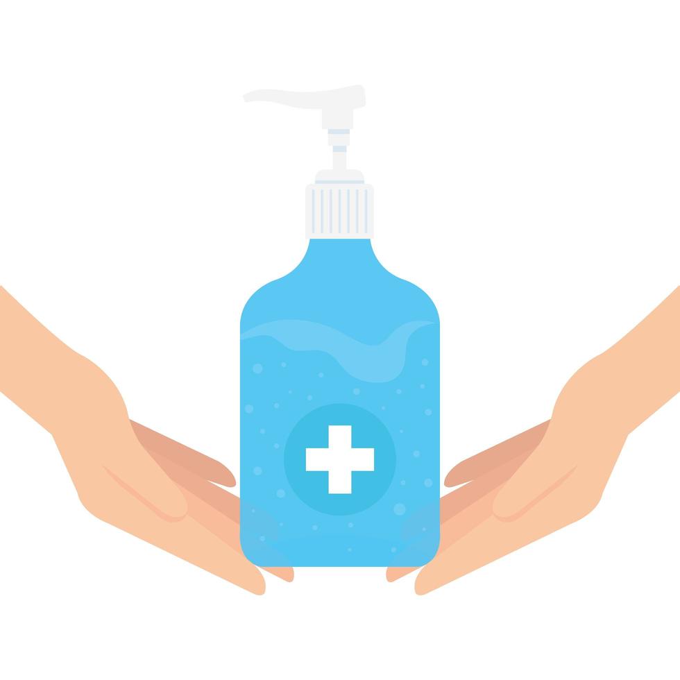 Hands holding sanitizer bottle with hands vector design