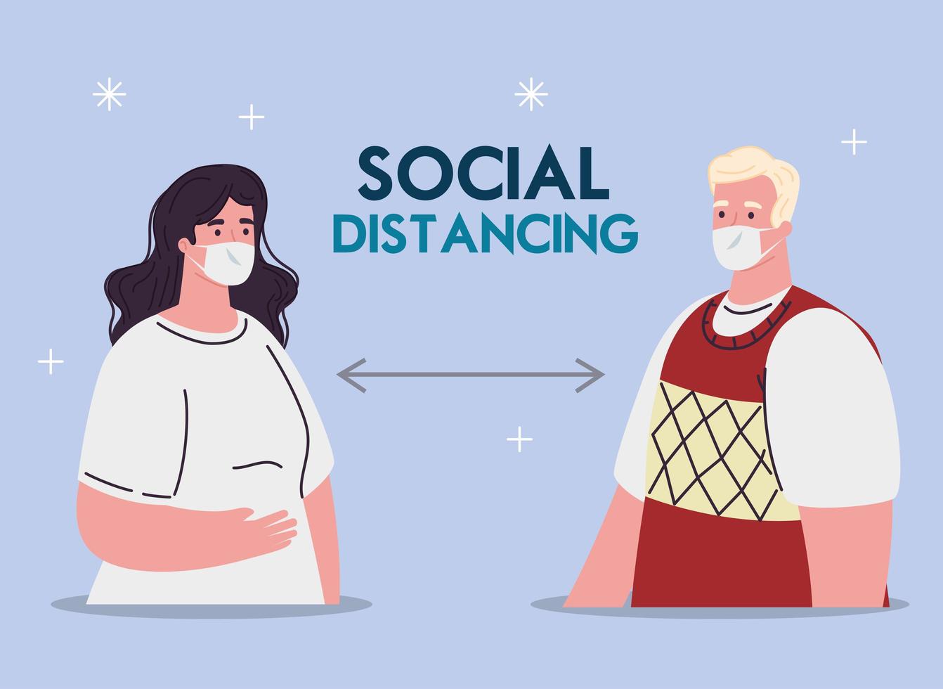 woman old man and social distancing between them vector design