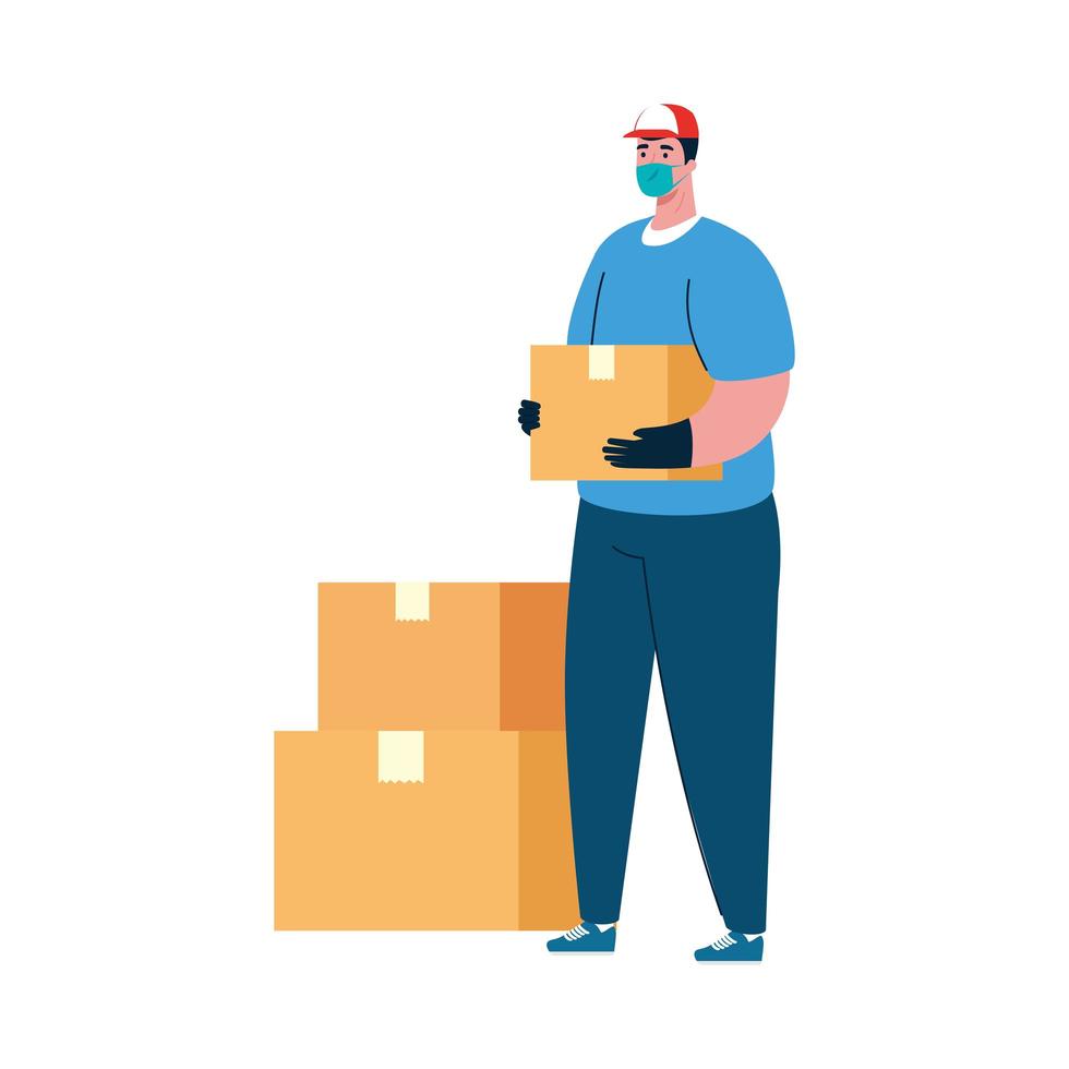 Delivery man with mask and box vector design