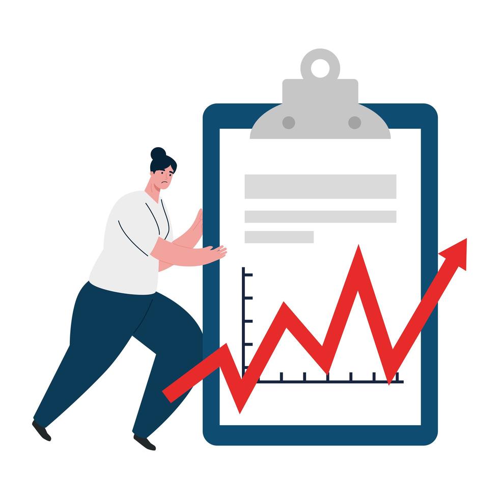 mujer con documento y aumento de flecha de diseño vectorial de quiebra vector