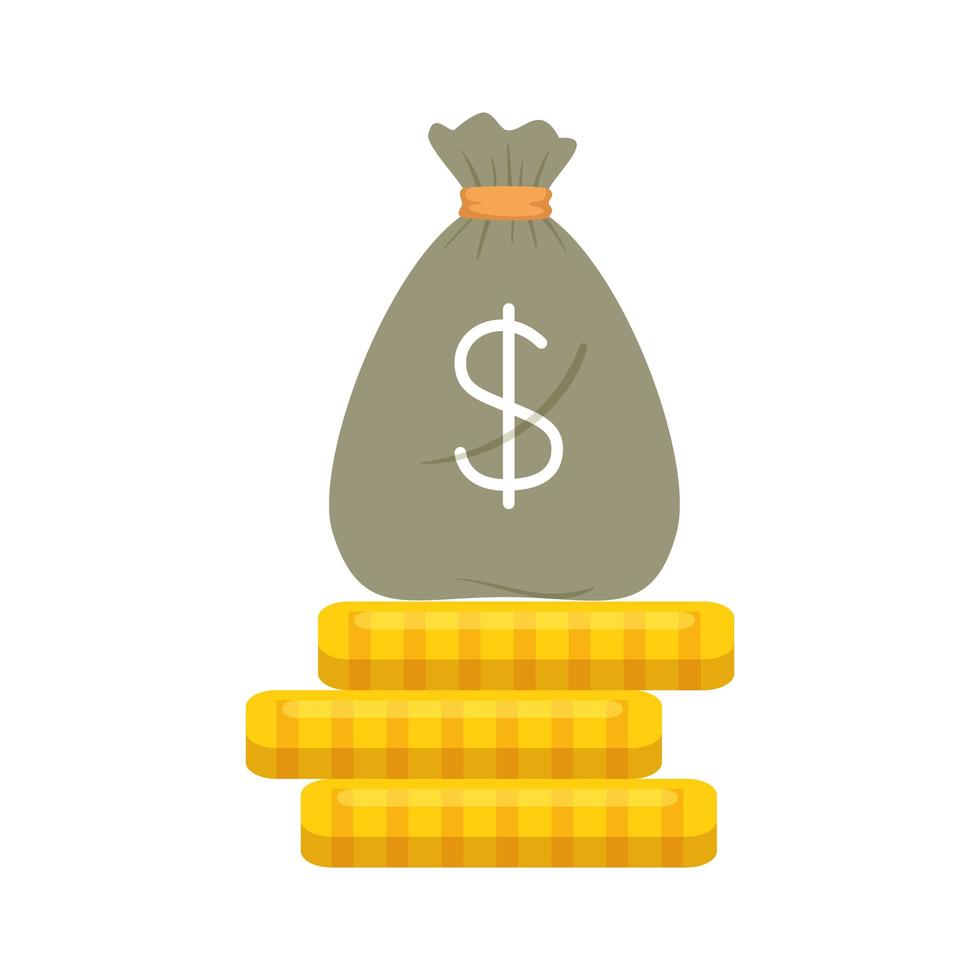 Isolated money bag and coins vector design