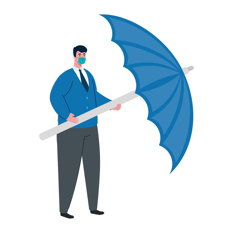 businessman with medical mask nectkie and umbrella vector design