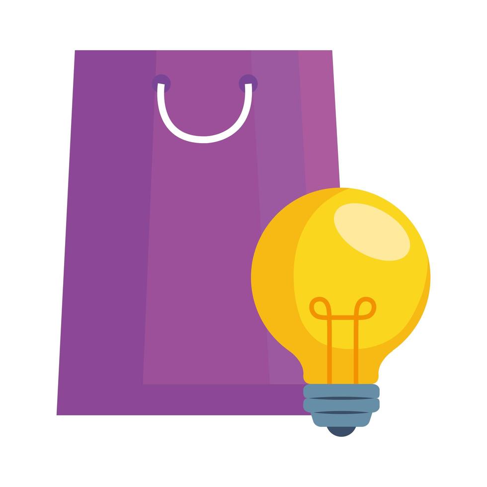 bolsa de compras y diseño vectorial de bombilla vector