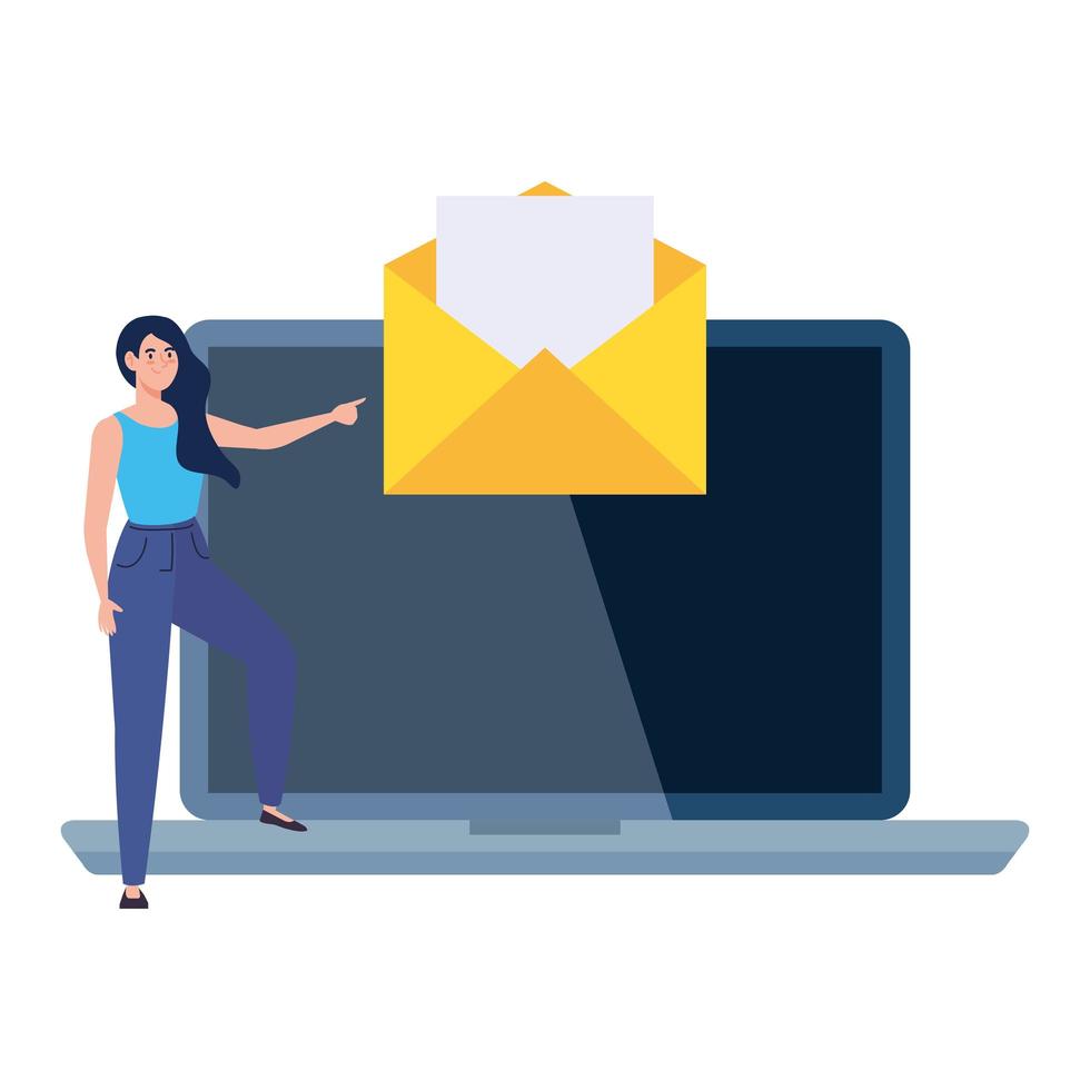 Envelope message on laptop and woman avatar vector design