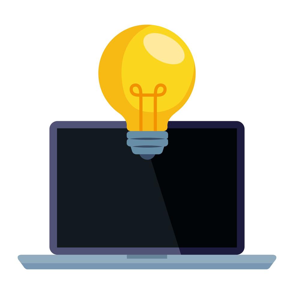 laptop with light bulb vector design