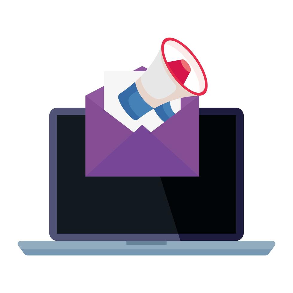 laptop with megaphone inside envelope vector design