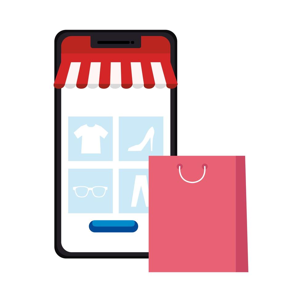 Smartphone with tent and shopping bag vector design