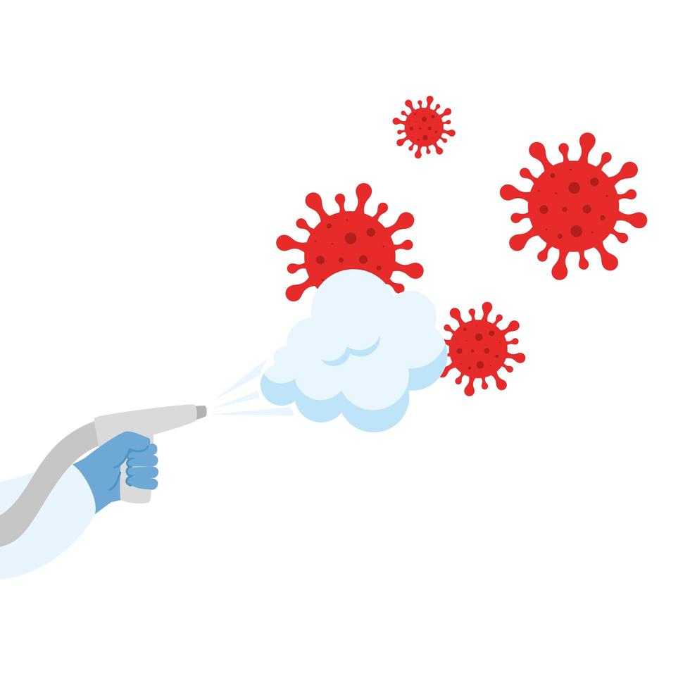 Man with protective suit spraying covid 19 virus vector design