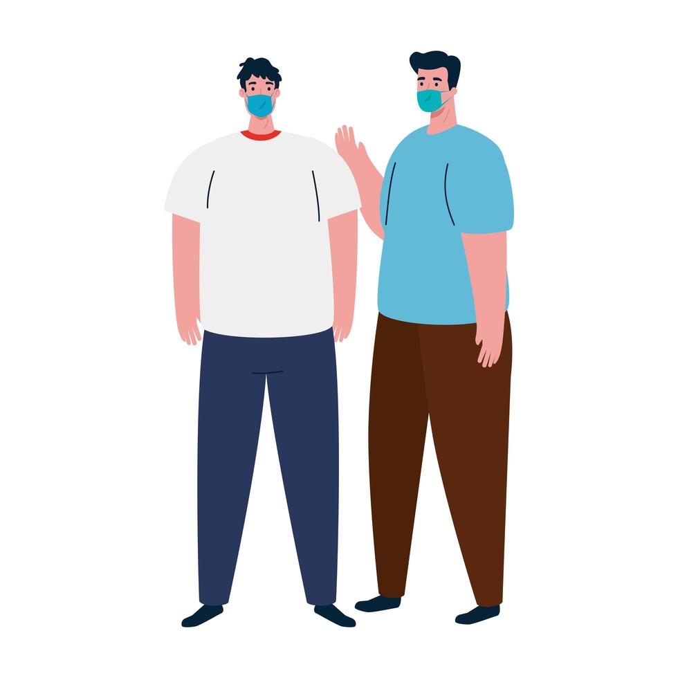Avatares de hombres con máscaras con diseño de vector de máscaras médicas