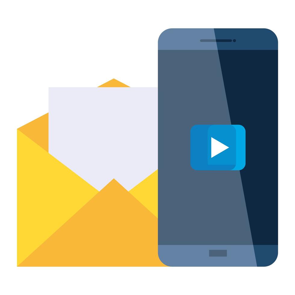 Envelope message and smartphone with play button vector design