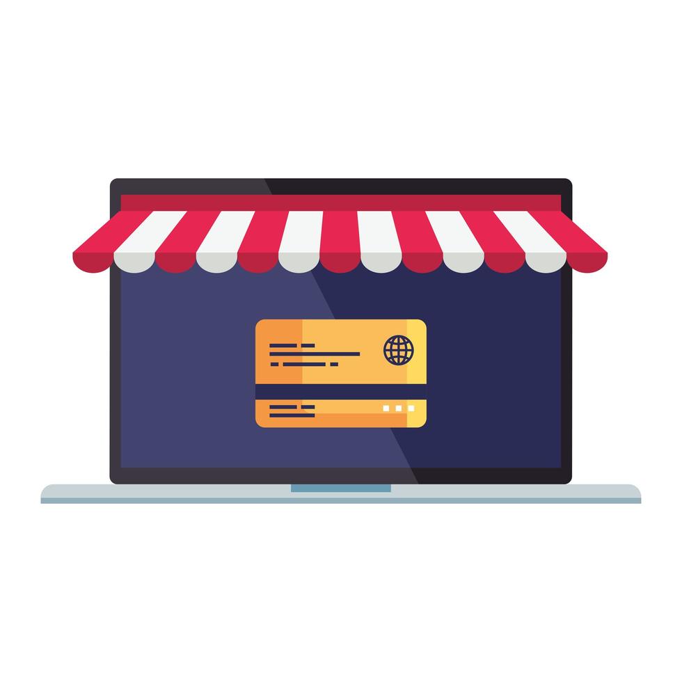 Laptop with tent and credit card vector design