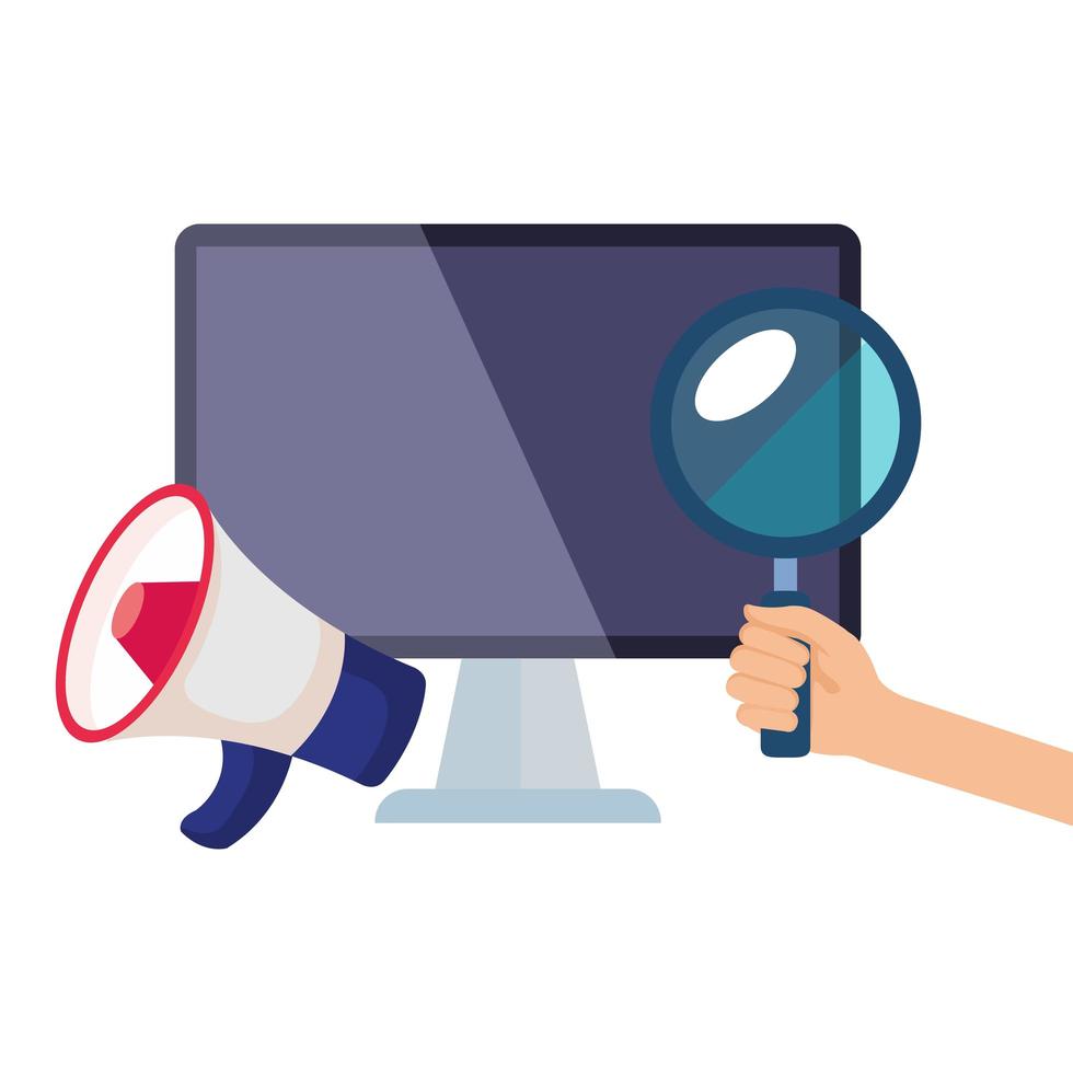 Isolated megaphone lupe and computer vector design