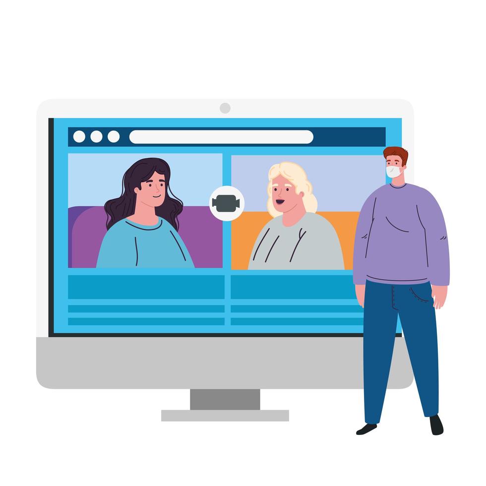 la gente habla entre sí en la pantalla de la computadora, videollamada de conferencia vector
