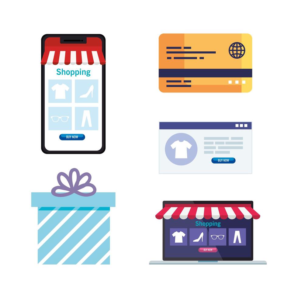 Smartphone regalo tarjeta de crédito sitio web y diseño vectorial portátil vector