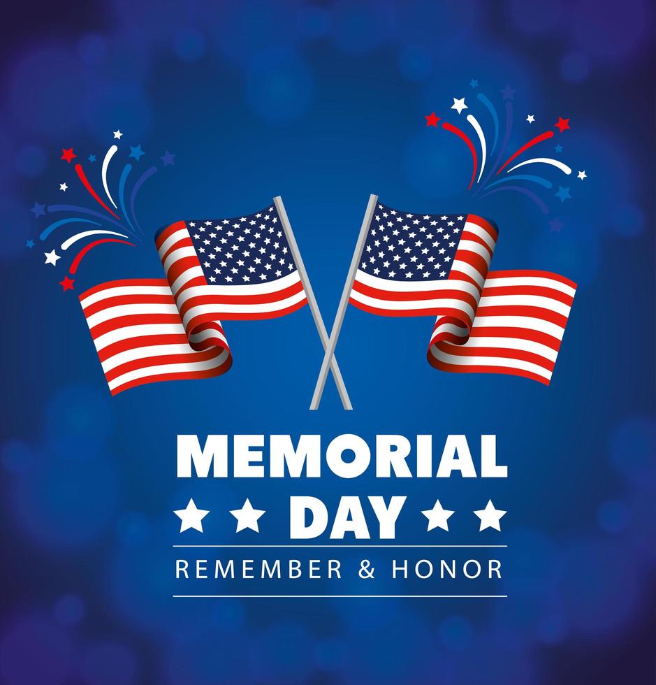 memorial day, honoring all who served, with flags usa decoration vector