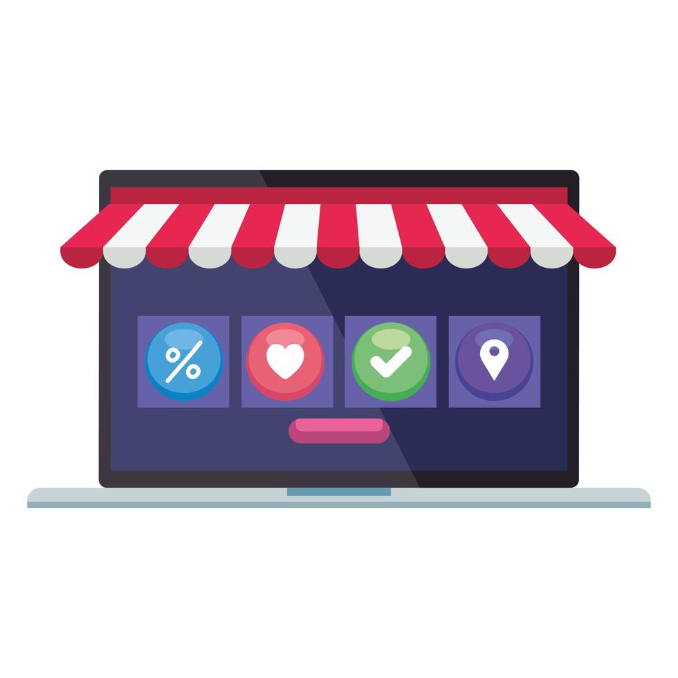 Laptop with tent icon set and button vector design