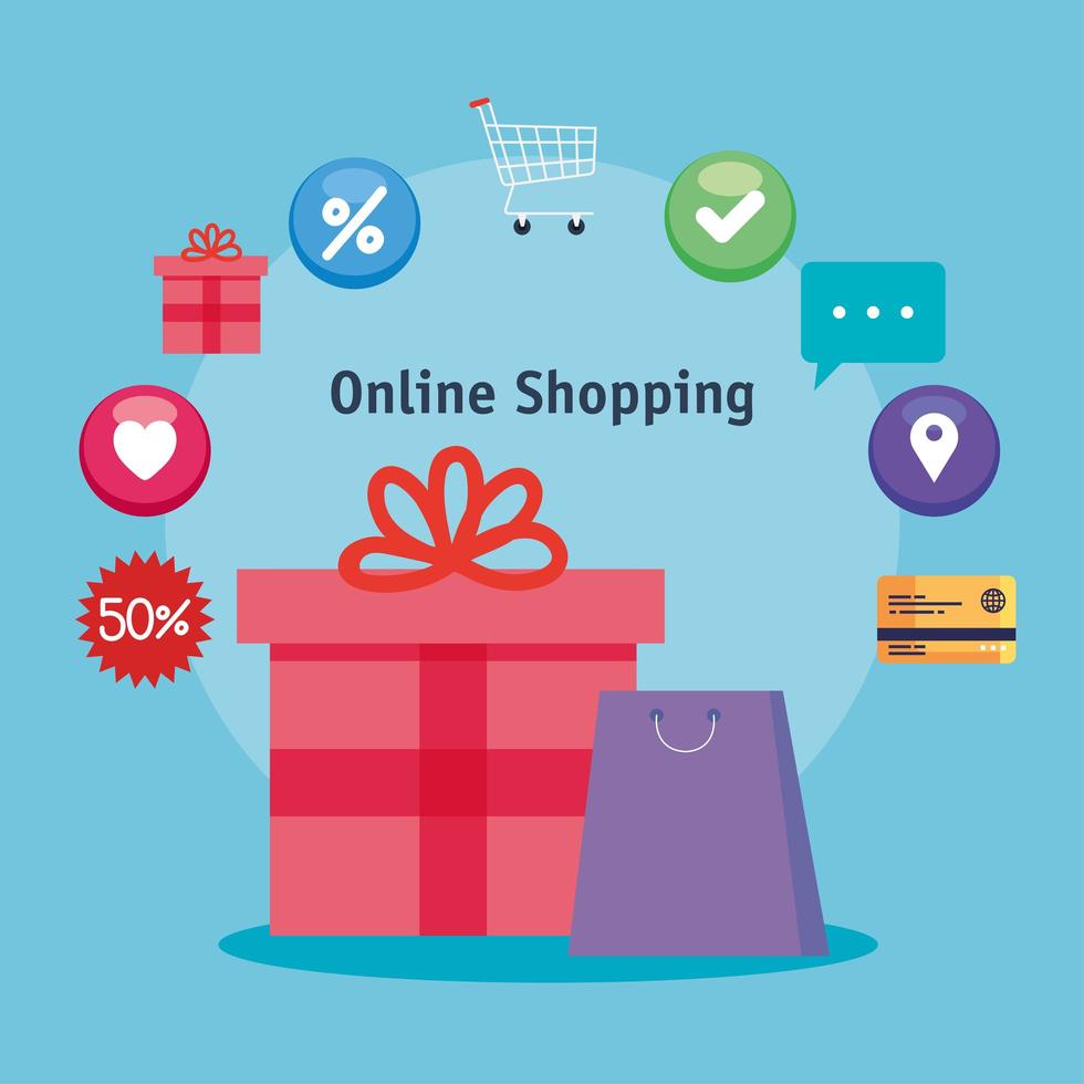 Shopping online bag gift and icon set vector design