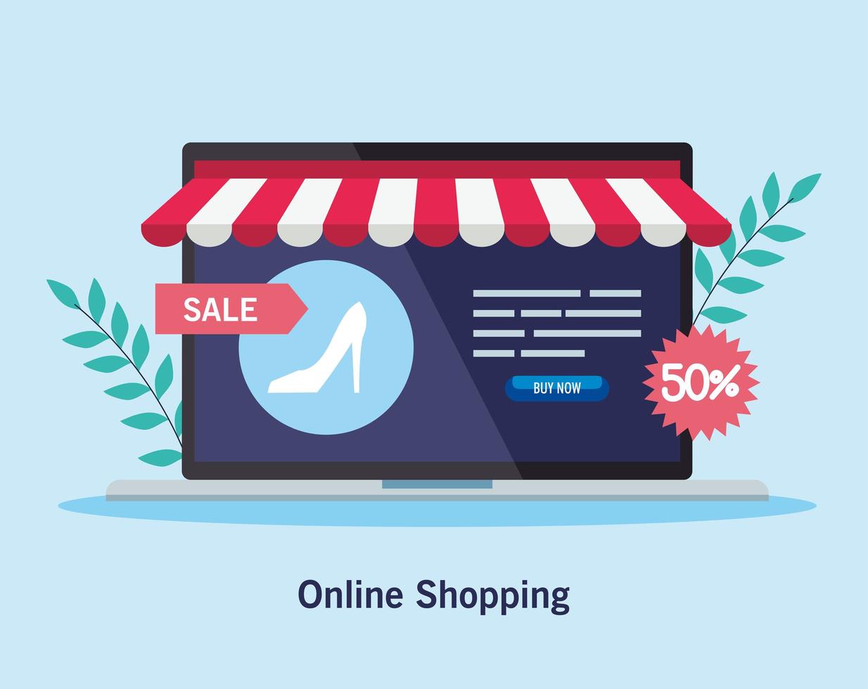 laptop with heel and sale label vector design