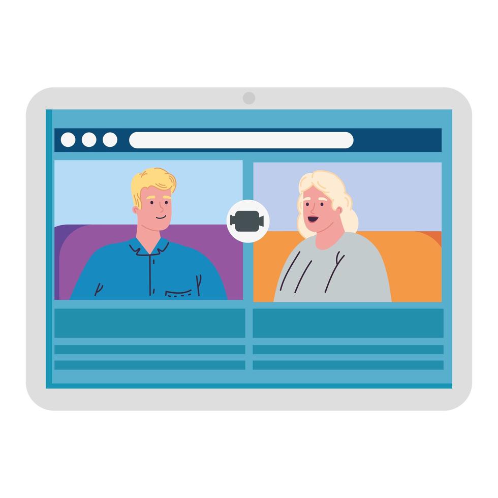 couple talk to each other on the tablet device screen, conference video call vector