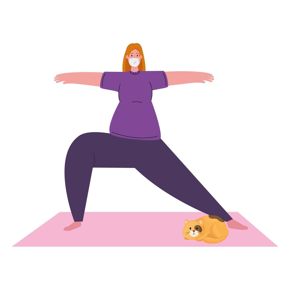 ejercicio en casa, mujer practicando ejercicio, usando la casa como gimnasio vector